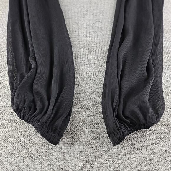 EXPRESS WOMENS BLACK SMOCKED PUFF SLEEVE BLOUSE SIZE XS SQUARE NECK - Picture 6 of 10